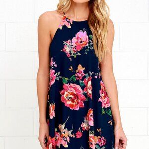 Blue Floral Print Swing Dress